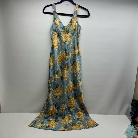 REFORMATION SILK Floral Blue and Yellow Maxi Dress SIZE SMAL - Picture 4 of 11
